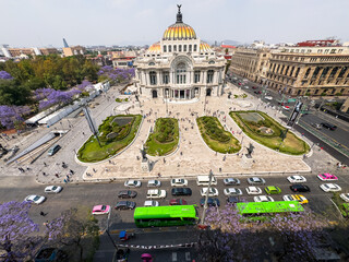 Mexico City, Mexico - March 19, 2024. Front view on Bellas artes Palace