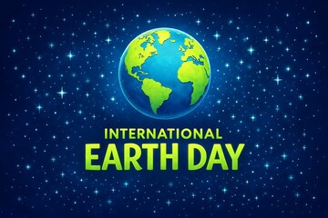 Fototapeta premium International earth day celebration with a glowing blue and green globe on a starry night sky