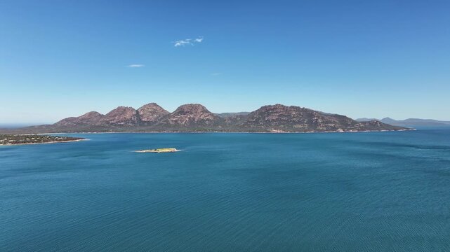 Aerial footage of Coles Bay Tasmania Australia