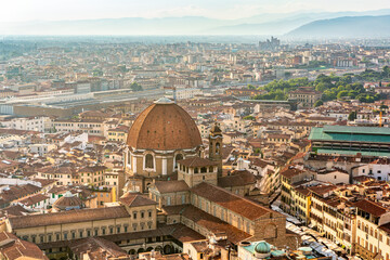 Aerial view of Florence Italy skyline on a sunny summar afternoon.