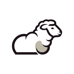 Stylized Vector Illustration of a Calm Adult Sheep Resting in Profile View