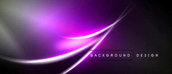 Naklejka premium Abstract purple waves, smooth gradients, dark background. Modern design element, elegant presentation, vibrant colors.