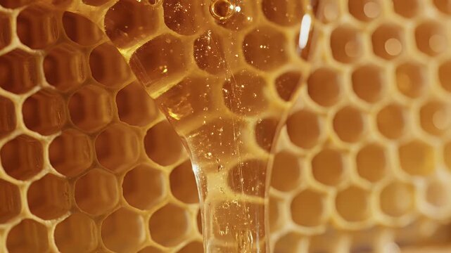Liquid gold cascades over a waxy honeycomb structure