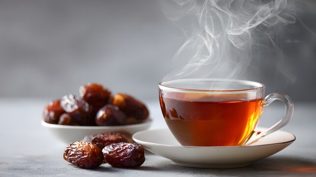 Fresh Organic Dates in Wooden Bowl with Glass of Water