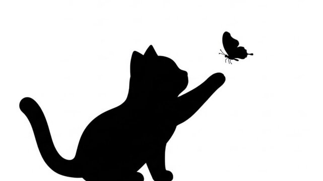 Cute cat silhouette pawing at small butterfly video 