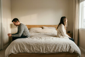 Authentic lifestyle shot of relationship conflict with partners ignoring each other at home