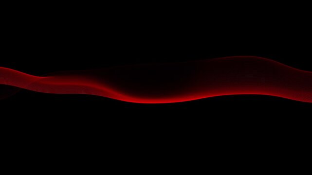 A dynamic abstract video featuring a glowing red wave composed of numerous thin lines, smoothly flowing across a dark background. This visual represents data streams, digital technology, or energetic 