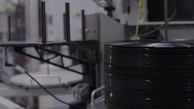 Record pressing plant stack of vinyl