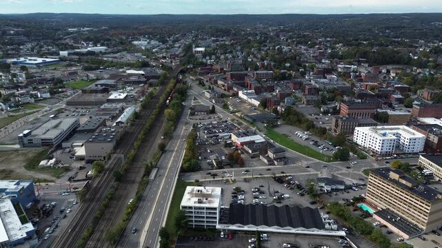 Aerial view of Worcester Massachusetts - American city skyline 