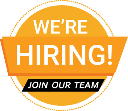 We Are Hiring With White Font Design On White Background Inside Round And Rectangle Shape And Design Business Recruiting Concept With Yellow Color Design For The Hiring Concept Free Vector