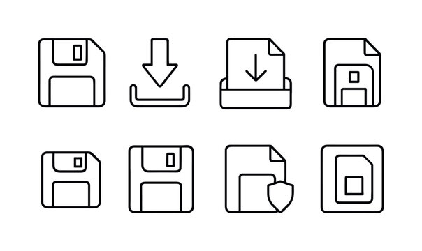 File, download line icon set. save, upload, document linear icons collection