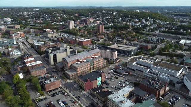 Aerial view of Worcester Massachusetts - American city skyline 