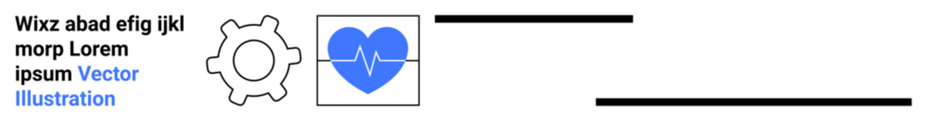 Healthcare innovation, medical technology, diagnostics, health monitoring, telemedicine, engineering. Blue heart with heartbeat signal next to a gear icon. Health monitoring and medical technology