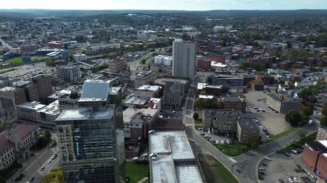 Aerial view of Worcester Massachusetts - American city skyline 