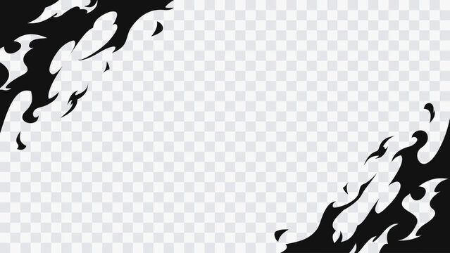 Black abstract flame shapes on transparent background. Dynamic fire elements isolated for design, overlays and creative compositions.