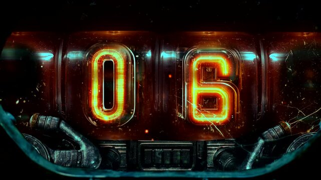 Sci-fi countdown from 10 to 0 on a nixie watch design futuristic cyberpunk clock