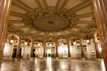 Naklejka premium Architectural elements eclectic and Beaux-Arts style of Second Empire in France, with elements of neo-baroque, classicism and Roman architecture, marble, golden stucco, sculptures, rich decoration