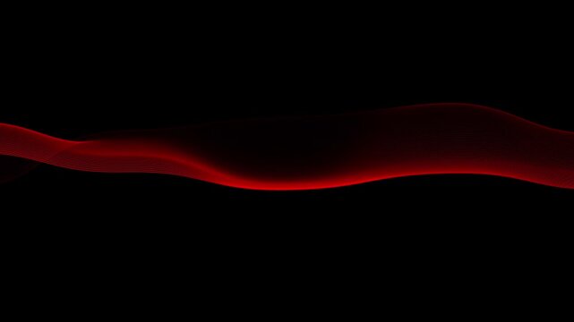 Abstract flowing red digital wave with thin lines on a black background, motion graphics, modern technology concept