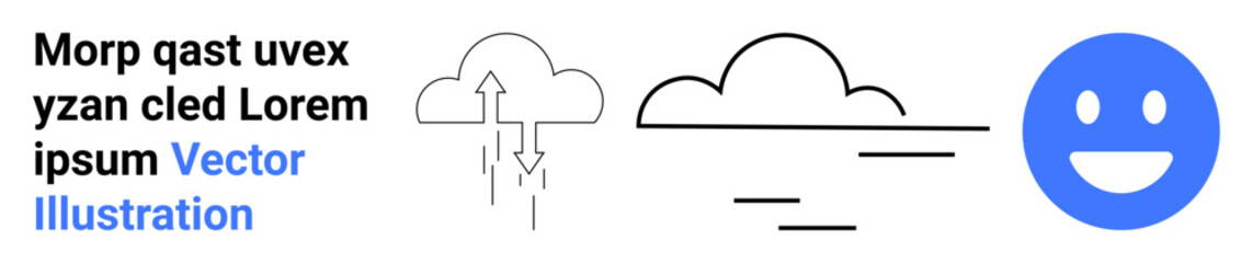 Fototapeta premium Weather forecast, graphic design, messaging icons, data transmission, abstract concepts, simplicity in communication. Cloud icon, happy face and minimal text. Weather forecast and graphic design