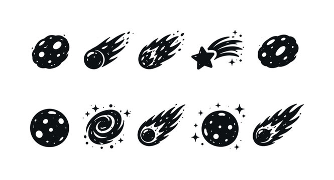 Space and astronomy line icon set. planets, comets, and stars outline collection