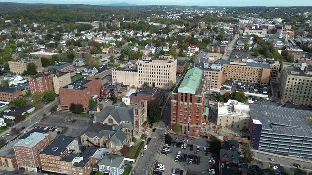 Aerial view of Worcester Massachusetts - American city skyline 