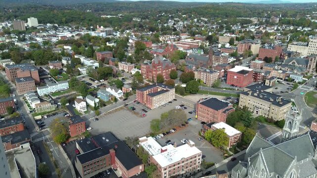 Aerial view of Worcester Massachusetts - American city skyline 