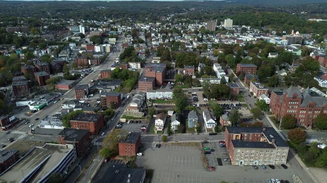 Aerial view of Worcester Massachusetts - American city skyline 