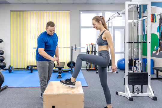 Functional training in rehabilitation center. Movement control.