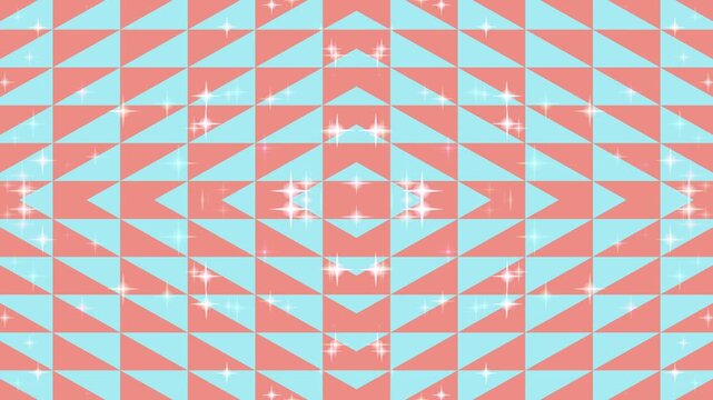 Geometric Pattern with Coral and Blue Triangles.