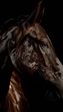 Majestic brown and white horse profile with dramatic lighting for artistic and equine stock imagery
