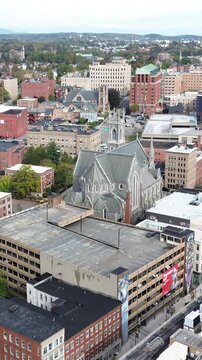 Aerial view of Worcester Massachusetts - American city skyline 
