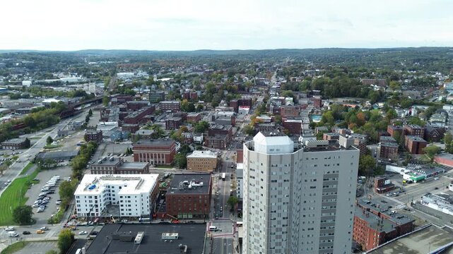 Aerial view of Worcester Massachusetts - American city skyline 