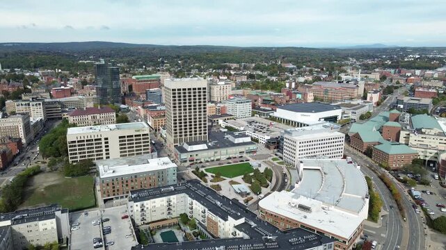 Aerial view of Worcester Massachusetts - American city skyline 
