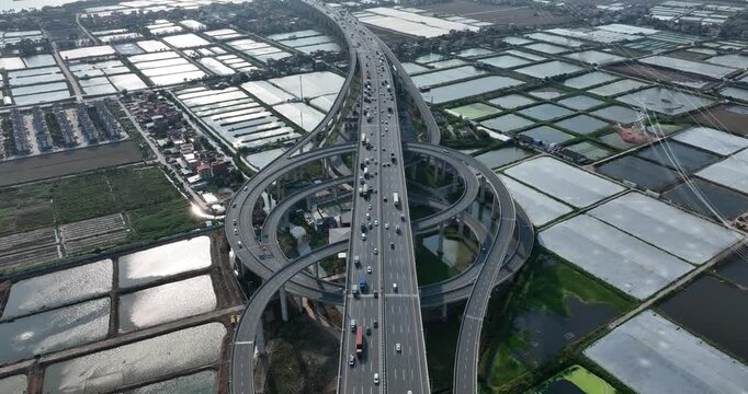 Aerial footage of landscape in Guangzhou city, China (Words on the bridge mean Nansha bridge in Chinese)