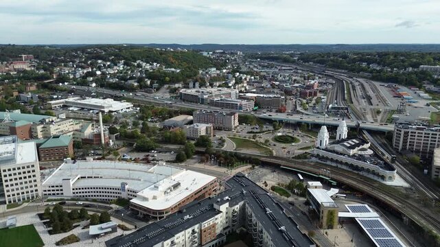 Aerial view of Worcester Massachusetts - American city skyline 