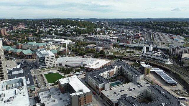 Aerial view of Worcester Massachusetts - American city skyline 