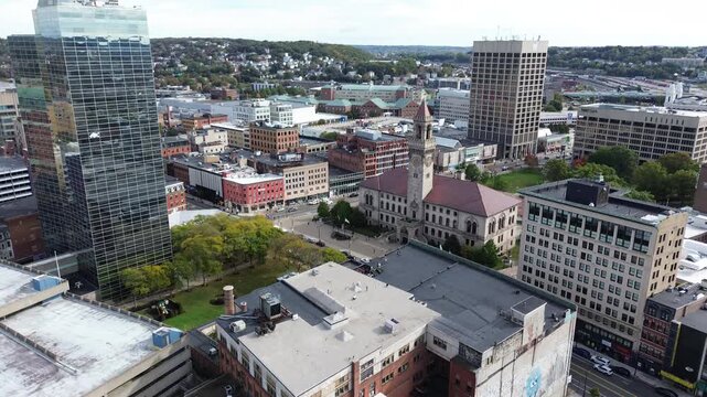 Aerial view of Worcester Massachusetts - American city skyline 
