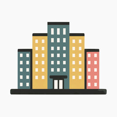Vector icon of a colorful office building. Simple geometric cityscape illustration isolated on a white background.
