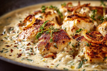 Pan-seared chicken breast with creamy herb sauce