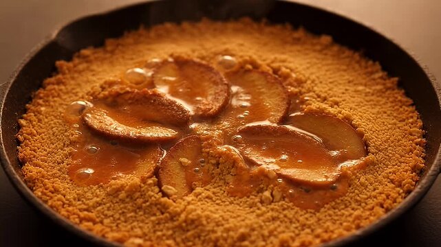 delicious homemade apple cobbler in a cast iron skillet, a tasty dessert