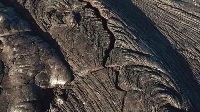 Tholeiitic basalt Pāhoehoe Lava flows (Kau Basalt) from Earth's largest active volcano Mauna Loa (Shield volcano). Mauna Loa Observatory Road, The Big Island (Hawaiʻi Island).