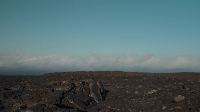 Tholeiitic basalt Lava flows (Kau Basalt) from Earth's largest active volcano Mauna Loa (Shield volcano). Mauna Loa Observatory Road, The Big Island (Hawaiʻi Island).

