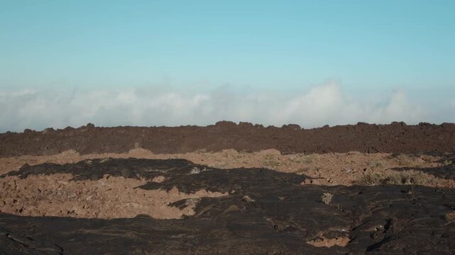 Tholeiitic basalt Lava flows (Kau Basalt) from Earth's largest active volcano Mauna Loa (Shield volcano). Mauna Loa Observatory Road, The Big Island (Hawaiʻi Island).

