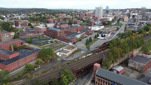 Aerial view of Worcester Massachusetts - American city skyline 
