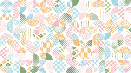 【春の背景素材】伝統文様のカラフルな和柄イラスト
