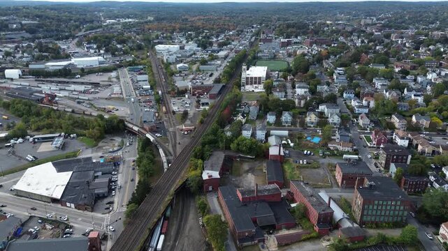 Aerial view of Worcester Massachusetts - American city skyline 