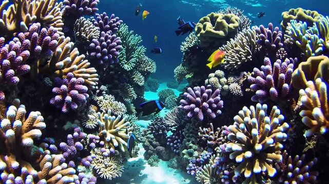 Vivid Reef Teeming With Creatures. Lively Underwater Environment Filled With Vibrant Corals And Various Fish. Vibrant Aquatic Scene Displaying Colorful Corals And Multitude Of Marine Species