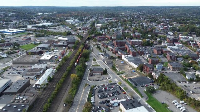 Aerial view of Worcester Massachusetts - American city skyline 