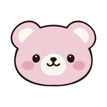 Adorable pink bear character face illustration in a charming flat cartoon style, perfect for creating cute designs, children's projects, or playful branding elements