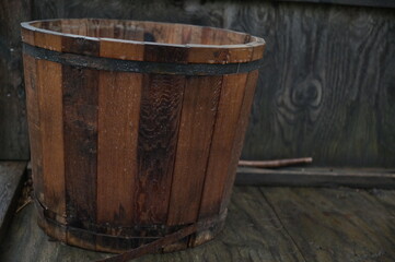 Fototapeta premium Wooden Barrel on a Trailer